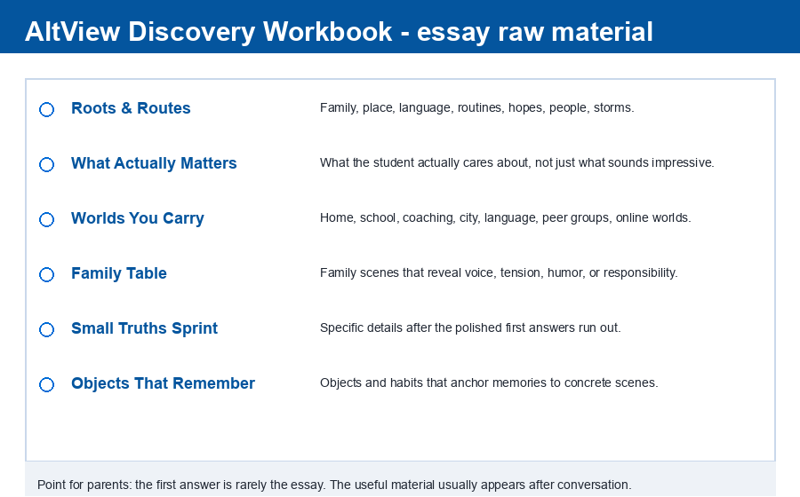 AltView discovery workbook snapshot with safe exercise names
